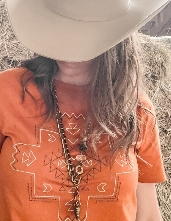 Southwestern Stitched Copper Tee
