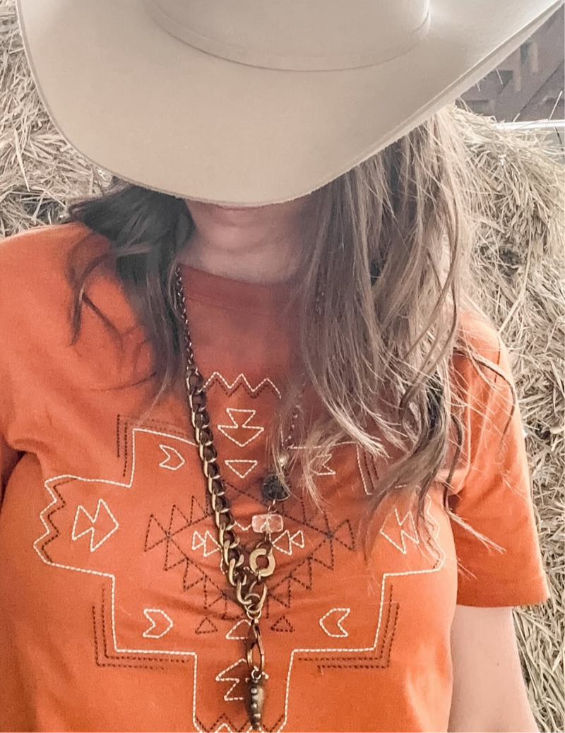Southwestern Stitched Copper Tee
