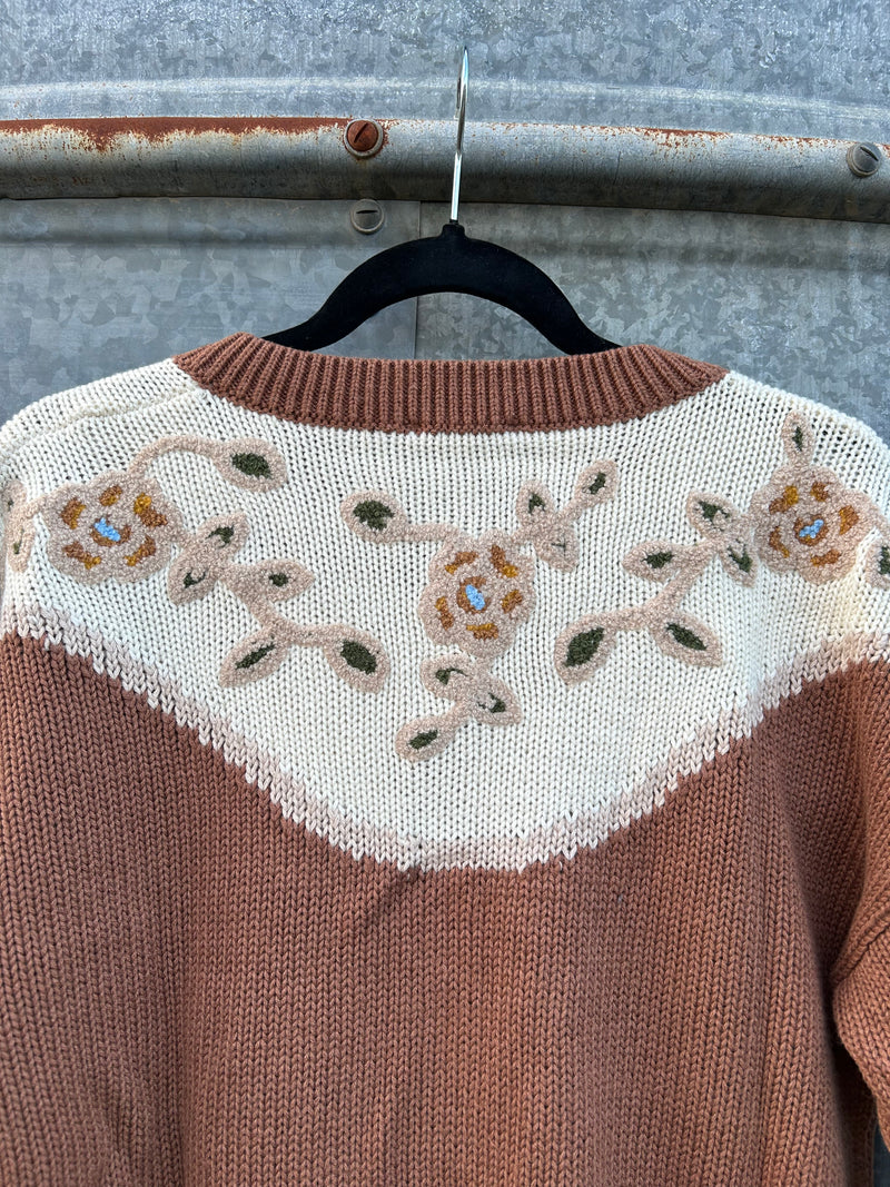 Western Floral Henley Sweater
