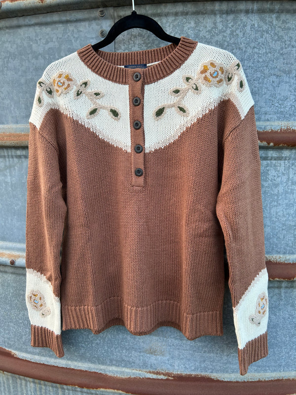 Western Floral Henley Sweater