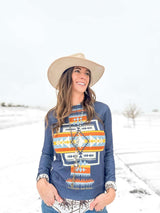 Women's Long Sleeve Blue Raglan