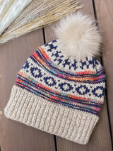 Aztec Knit Beanie with Faux Fur Pom - Two Colors!