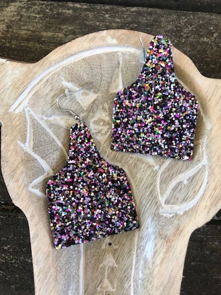 Black Confetti Ear Tag Earrings