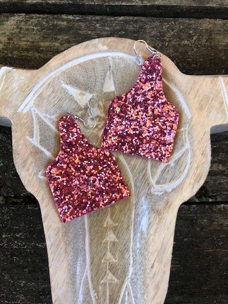 Pink Glitter Ear Tag Earrings