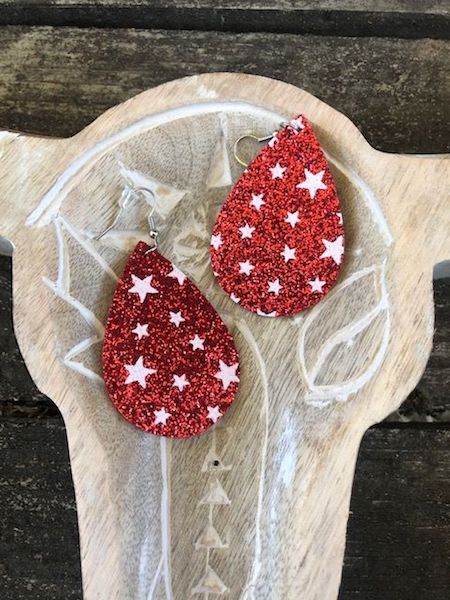 Red Glitter Earrings with Stars
