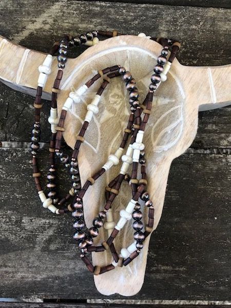 Ivory-Copper-Wood Beads Necklace